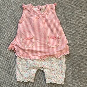 Room Seven Gingham Floral One Piece Romper Outfit Ruffles 12 Months Cottagecore